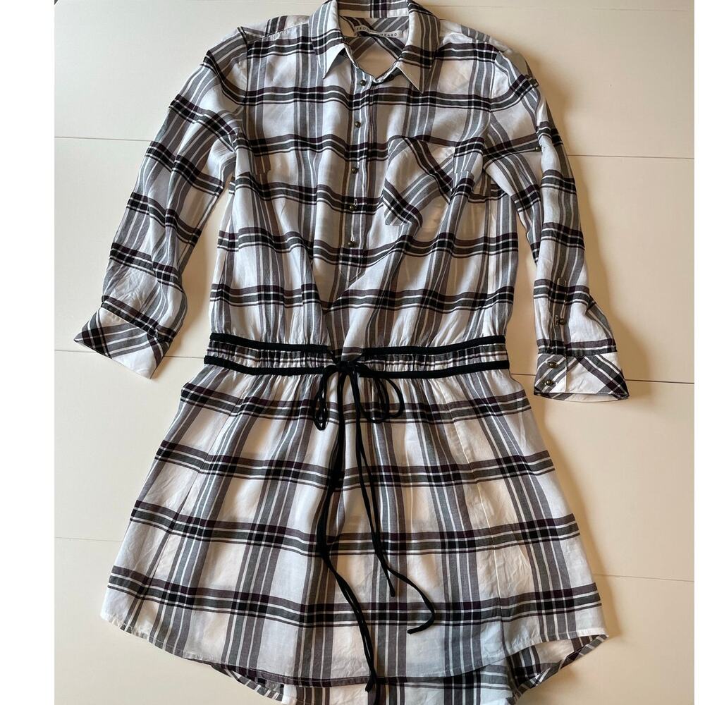 Veronica Beard Shirt Dress Marcy Plaid Sz 4 Tie Waist Convertible Sleeve Preppy - Picture 9 of 13